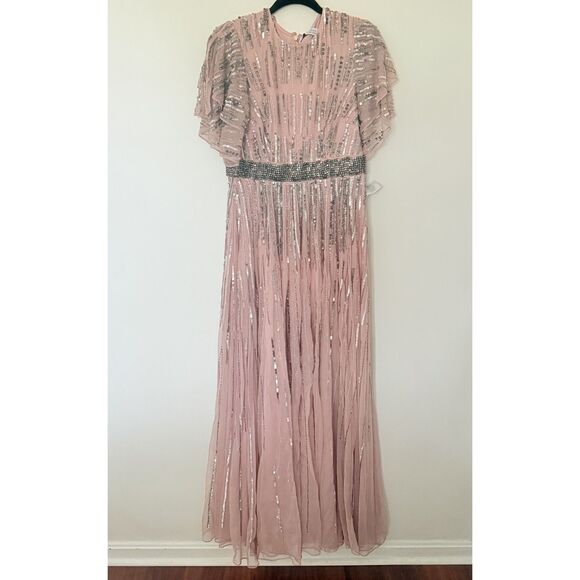 NWT Mac Duggal 93582 Vintage Rose Embellished Full-Length Gown Layered Sleeve 10 - Picture 2 of 9